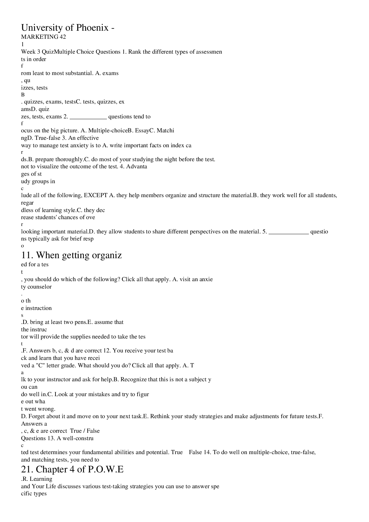 Preview image of MARKETING 421 Week 3 Quiz document